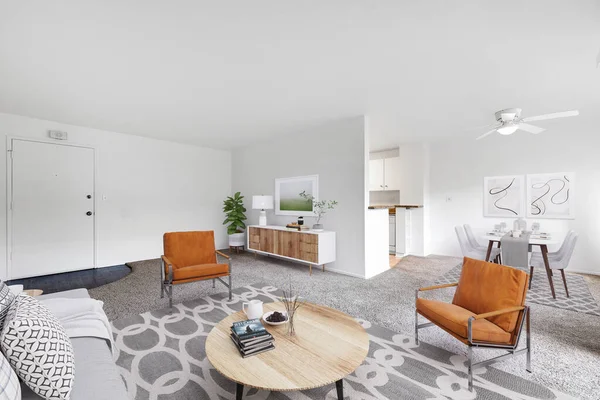 Modern Tasarım Oturma Odası Rahat Beyaz Klasik Kanepe Masa — Stok fotoğraf