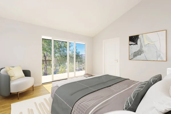 Interior Modern Stylish Bedroom Rendering — Stock Photo, Image