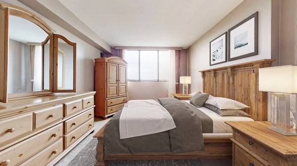 寝室のインテリア 美しい現代のアパートだ 3Dレンダリング — ストック写真