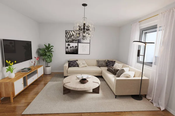 Interieur Wohnzimmer Haus Mit Möbeln Sofa Und Tisch Skandinavischen Stil — Stockfoto
