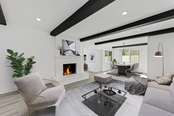 Ruang Tamu Modern Dengan Sofa Dan Perapian Rendering — Stok Foto