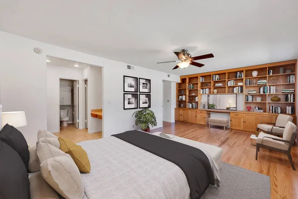 現代のアパートの中の寝室 3Dレンダリング — ストック写真