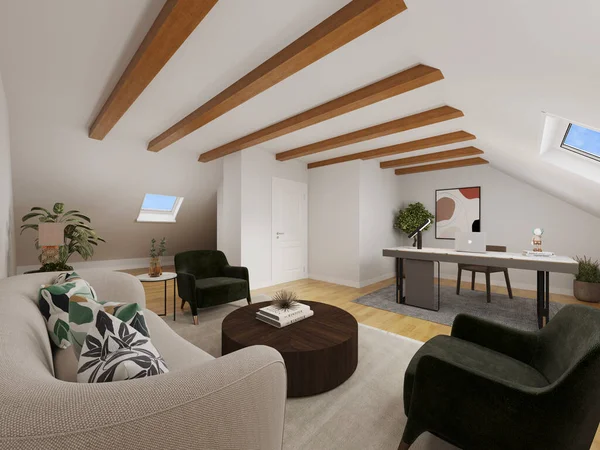 Modernes Wohnzimmer Mit Sofa Und Stühlen Darstellung — Stockfoto