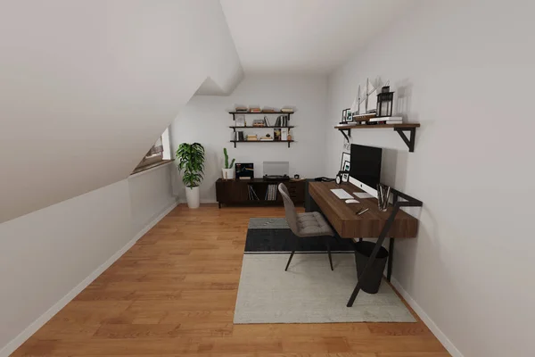Leeg Modern Appartement Met Houten Vloer Destructie — Stockfoto