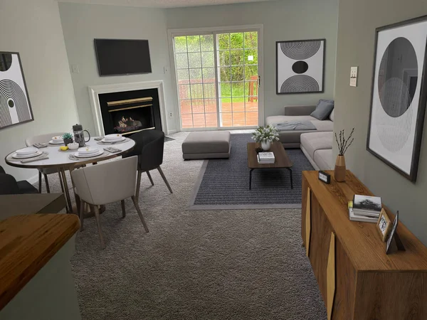 Interior Modern Living Room Rendering — Stockfoto
