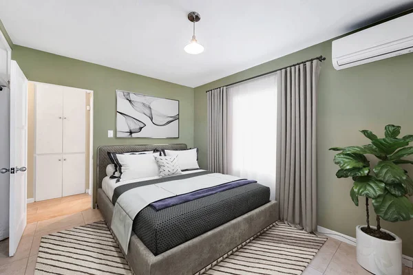 Moderne Slaapkamer Met Een Mooi Bed Destructie — Stockfoto