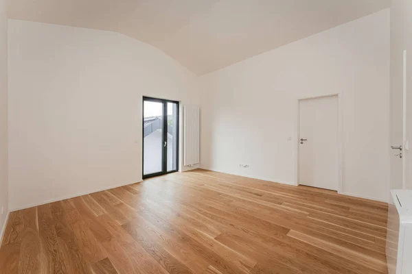 empty room with white walls and wooden floor. 3d rendering
