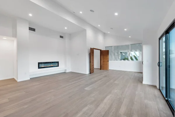 Interior Apartamento Moderno Com Paredes Brancas Piso Madeira Renderização — Fotografia de Stock