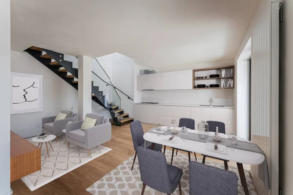 Vardagsrum Interiör Med Bekväm Och Modern Lägenhet Konvertering — Stockfoto