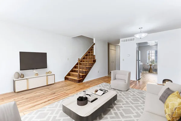 リビングルームのモダンなインテリア スカンジナビアのアパート 3Dレンダリング モックアップ — ストック写真