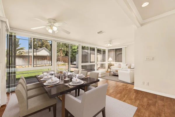 stock image interior dining room with modern furniture. 3d rendering