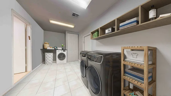 Innenraum Der Modernen Waschküche Darstellung — Stockfoto