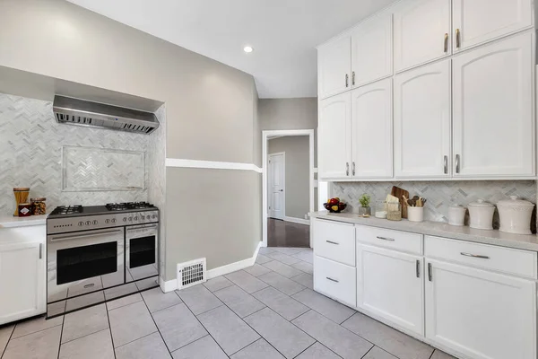 Moderne Keuken Interieur Met Witte Grijze Muren Rendering — Stockfoto