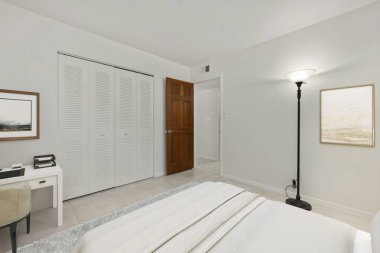 Modern bir yatak odası. 3d oluşturma 