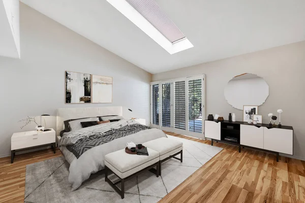 Interior Dormitorio Moderno Con Toque Elegancia — Foto de Stock