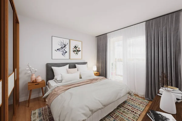 Rendering Design Modern Bedroom Interior Sleek Furniture — Stock Photo, Image