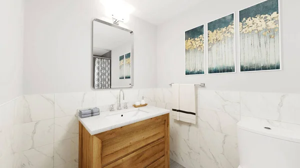 Beyaz Duvarları Lavabosu Olan Modern Bir Banyo — Stok fotoğraf
