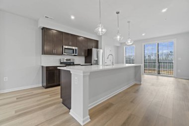 Modern mutfaktaki dolaplar ve aletler. 3d rendeirng