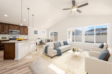 Beyaz mobilyalı modern oturma odası