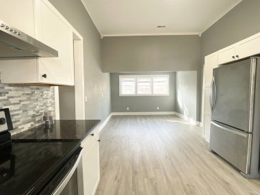 Modern evde yeni mutfak tasarımı. 3d oluşturma