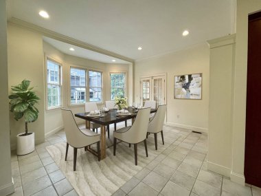 yemek alanı ile modern iç tasarım. 3d oluşturma