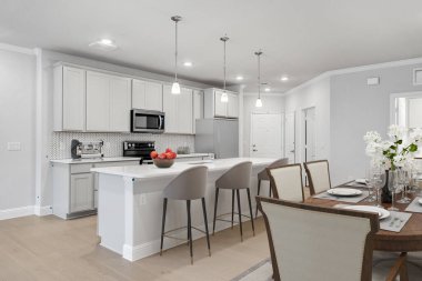 Modern evin mutfak iç tasarımı. 3d oluşturma