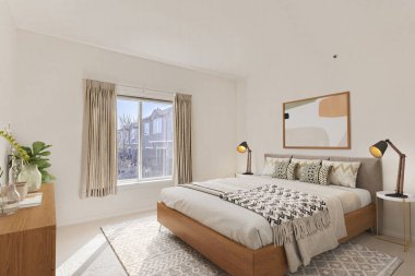 Modern yatak odası iç tasarımı. 3d Rendering
