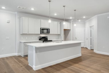 Modern mutfak iç tasarımı. 3d oluşturma