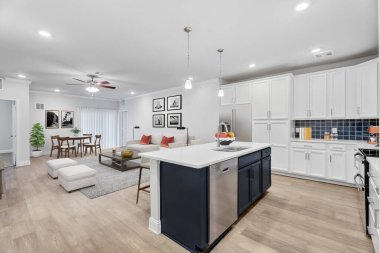 Modern evin mutfak iç tasarımı. 3d oluşturma