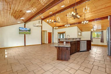 Modern mutfak odası iç tasarımı, 3D tasarım.