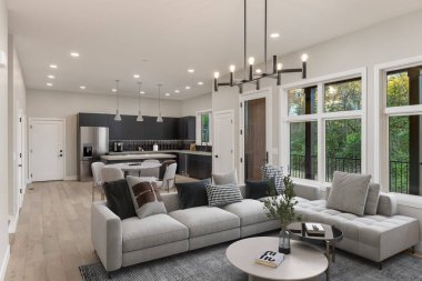 Modern Oturma Odası İç Tasarım. 3d render