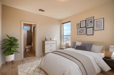 Modern yatak odası iç tasarımı. 3d Rendering