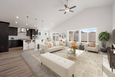 Modern Oturma Odası İç Tasarım. 3d render