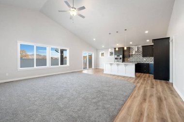 Modern mutfak odası iç tasarımı, 3D tasarım.