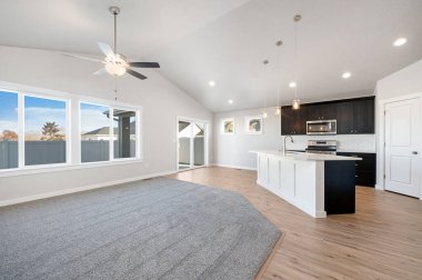 Modern mutfak odası iç tasarımı, 3D tasarım.