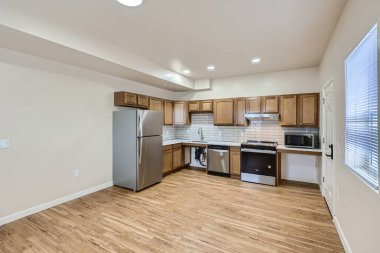 Modern evde yeni mutfak tasarımı. 3d oluşturma