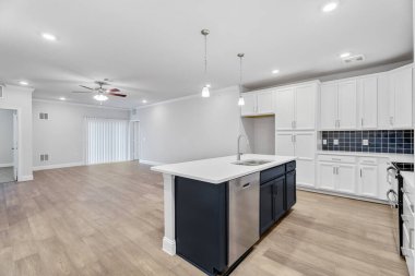 Yeni evdeki modern mutfak, 3D renderig