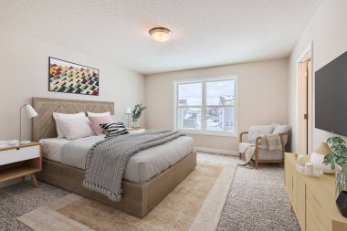 Modern yatak odası iç tasarımı. 3d Rendering