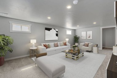 Modern oturma odası iç tasarımı, 3D görüntüleme