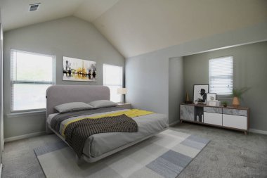 Modern yatak odası iç tasarımı. 3d Rendering