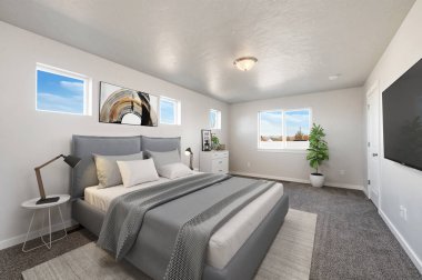 Modern yatak odası iç tasarımı. 3d Rendering