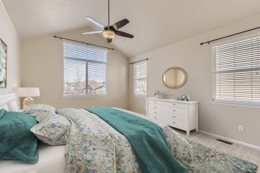 Modern yatak odası iç tasarımı. 3d Rendering