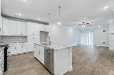 Modern mutfak iç tasarımı. 3d oluşturma
