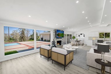 Modern Oturma Odası İç Tasarım. 3d render