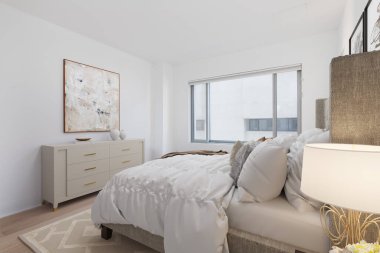 Modern yatak odası iç tasarımı. 3d Rendering