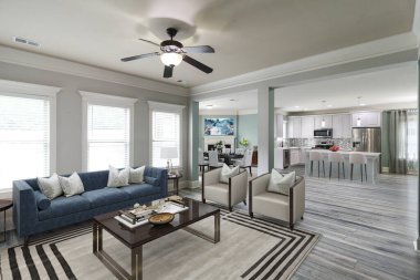 Modern evdeki oturma odası. 3d oluşturma