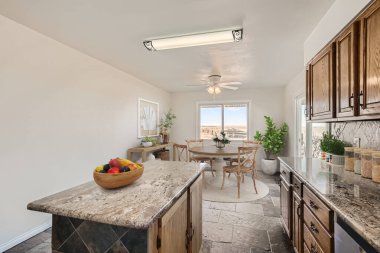 Güzel bir tasarımı olan modern bir mutfak. 3d oluşturma