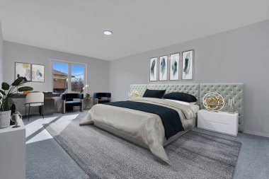 Modern yatak odası iç tasarımı. 3d Rendering