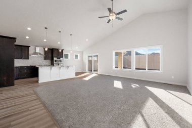 Modern mutfak odası iç tasarımı, 3D tasarım.