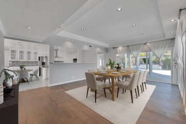 Güzel bir tasarımı olan modern bir mutfak. 3d oluşturma